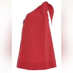 Posse Freya One-Shoulder Cotton Mini Dress in Clay Red Size Large